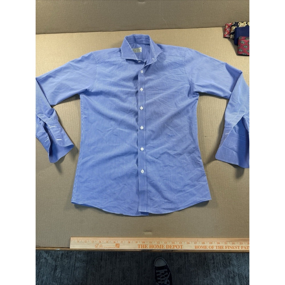 Hamilton Custom Mens‎ Blue, Check Size Measurements Dress Shirt Cotton